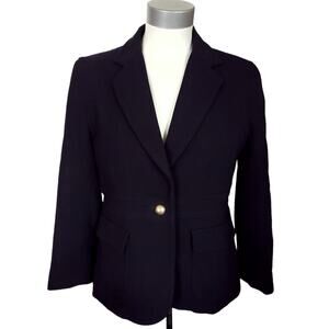 J CREW wool banded waist blazer black textured classic career suit jacket Size 8